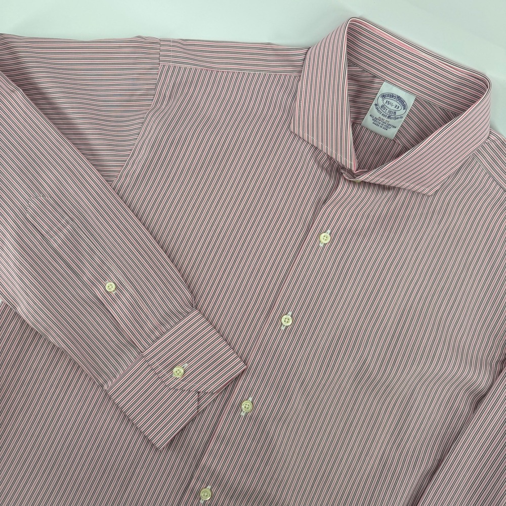 Brooks Brothers Dress Shirt Men 15.5 33 Pink Stripe Slim Fit Egyptian Cotton USA